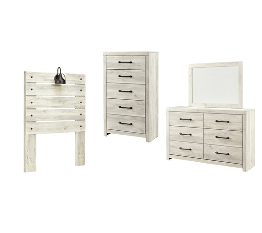 Cambeck  Panel Headboard With Mirrored Dresser And Chest