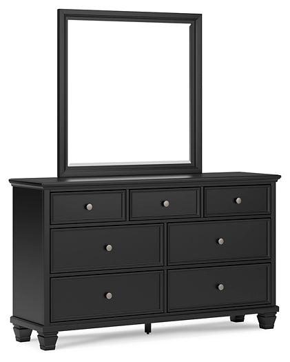 Lanolee California King Panel Bed with Mirrored Dresser