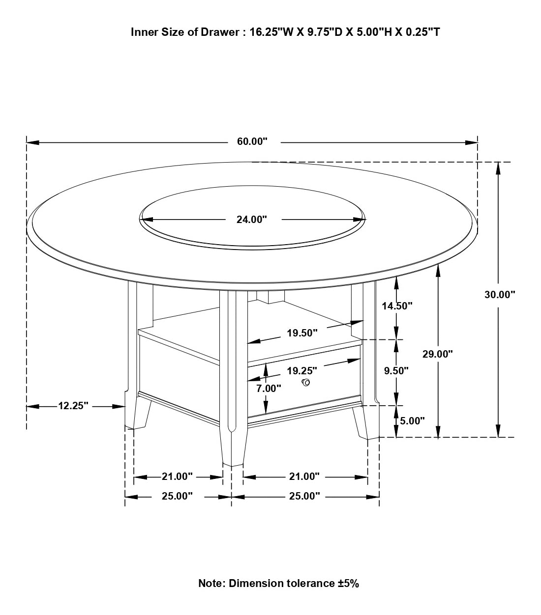 Twyla 5-piece Round Storage Base Dining Table Set Dark Cocoa