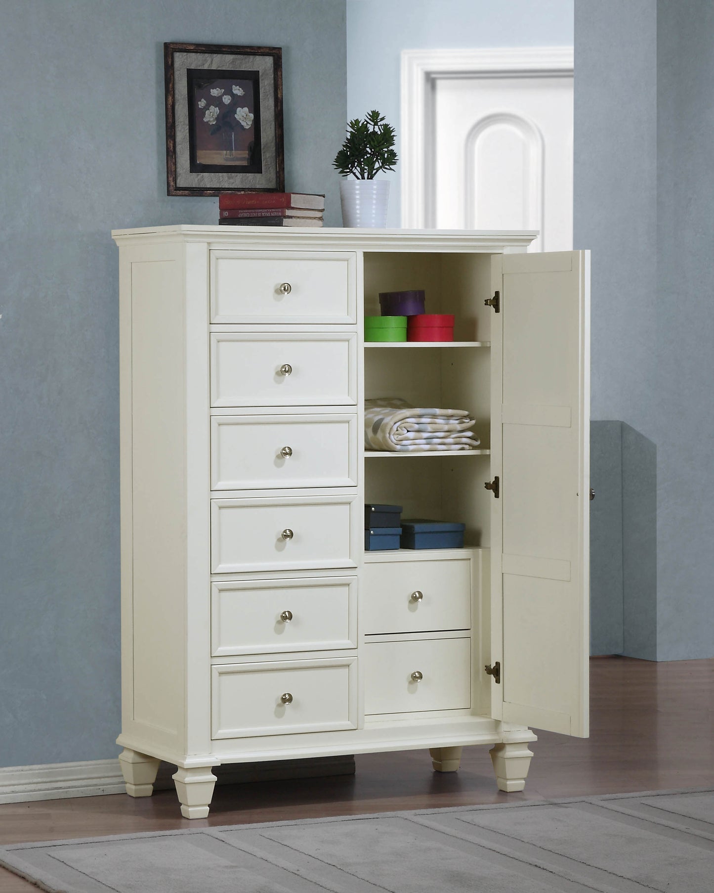 Sandy Beach 8-drawer Door Chest Cream White