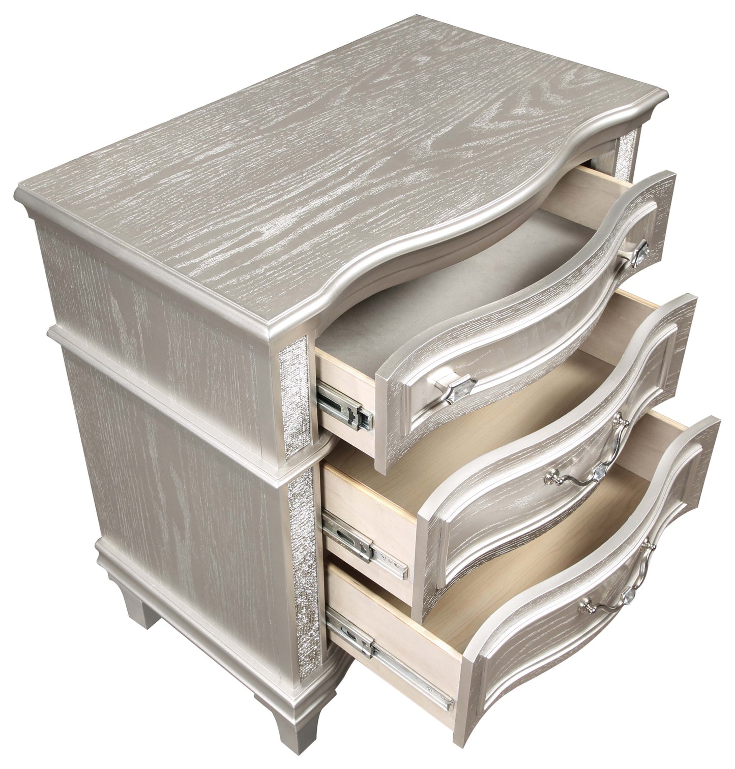 Evangeline 3-drawer Nightstand Silver Oak