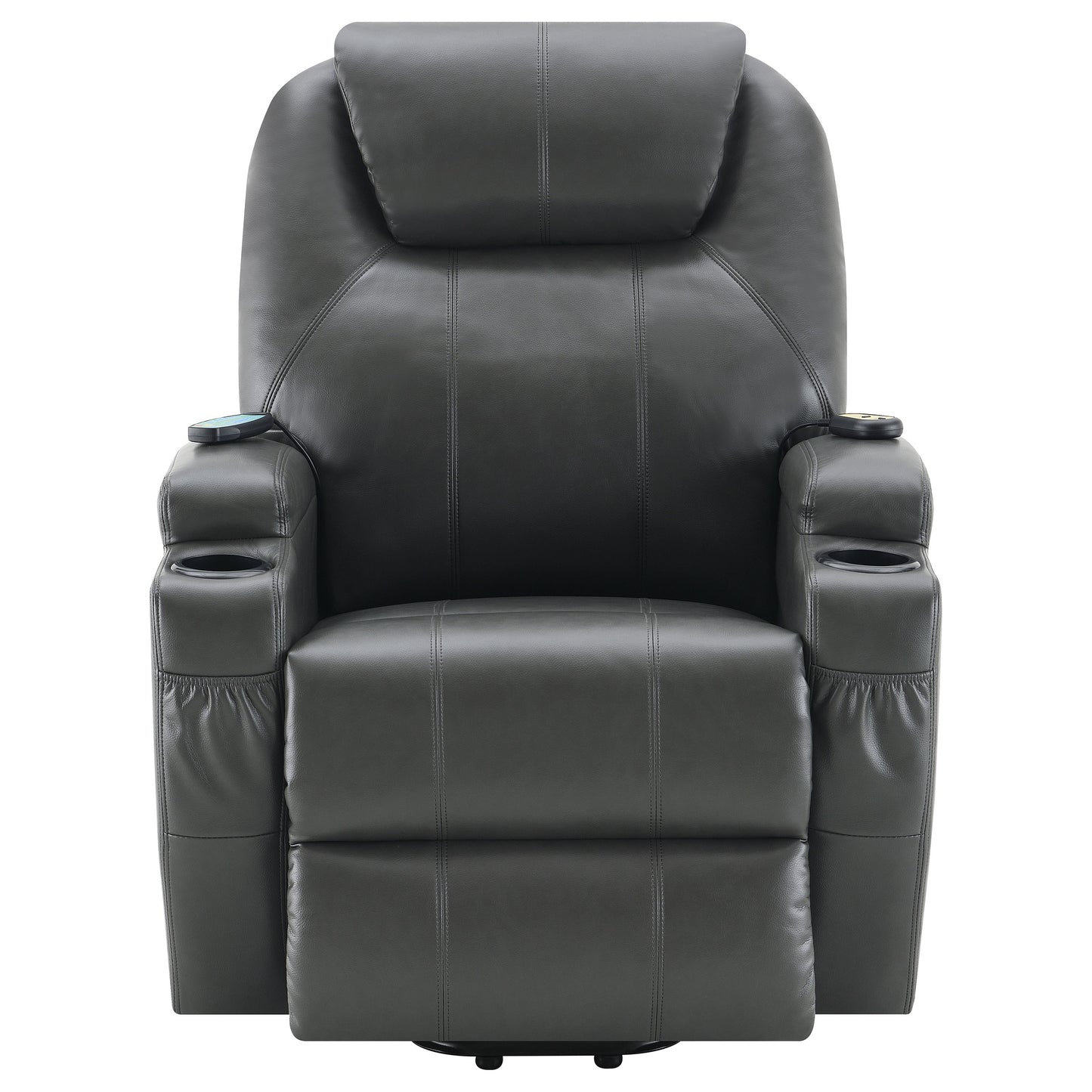 Sanger Upholstered Power Lift Massage Recliner Charcoal Grey