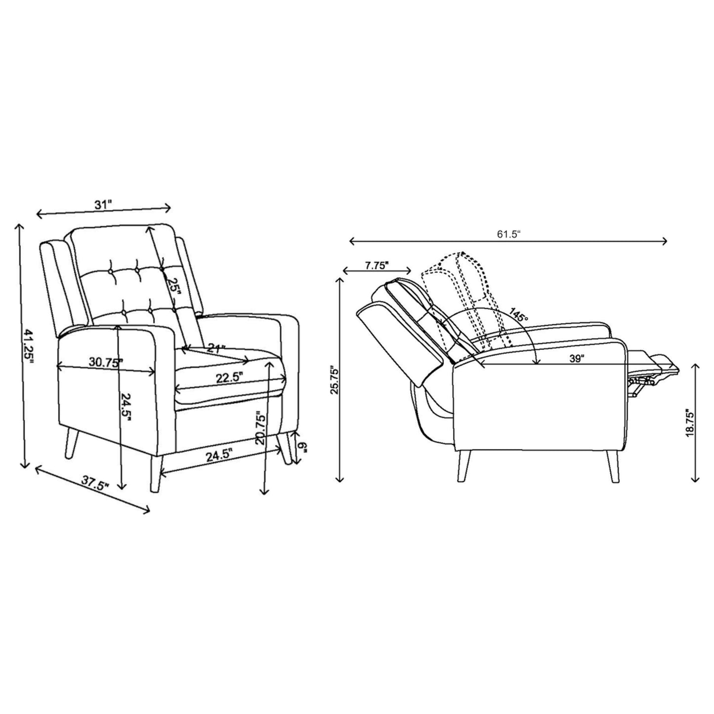 Davidson Upholstered Tufted Push Back Recliner Brown