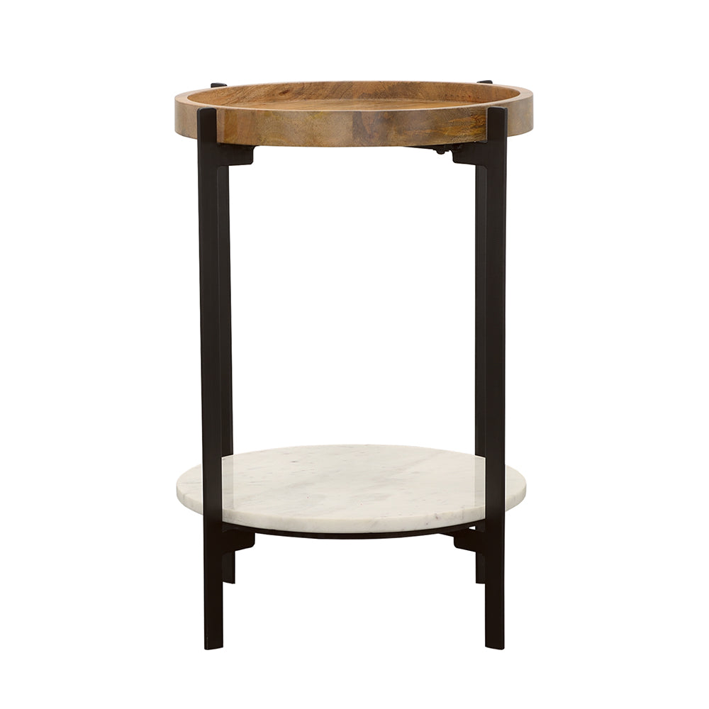 Adhvik Round End Side Table Marble Shelf Natural and Black