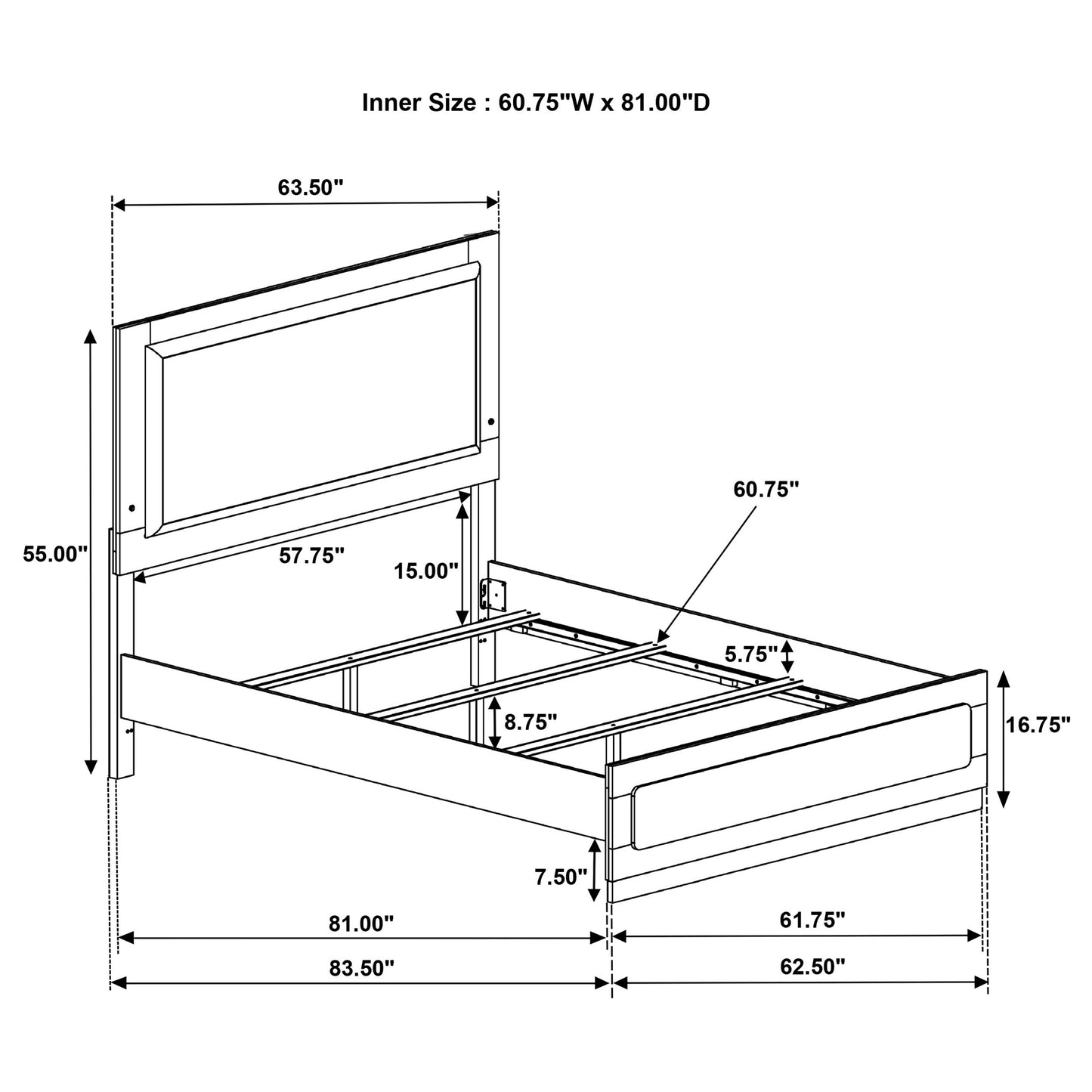 Caraway Wood Queen LED Panel Bed White