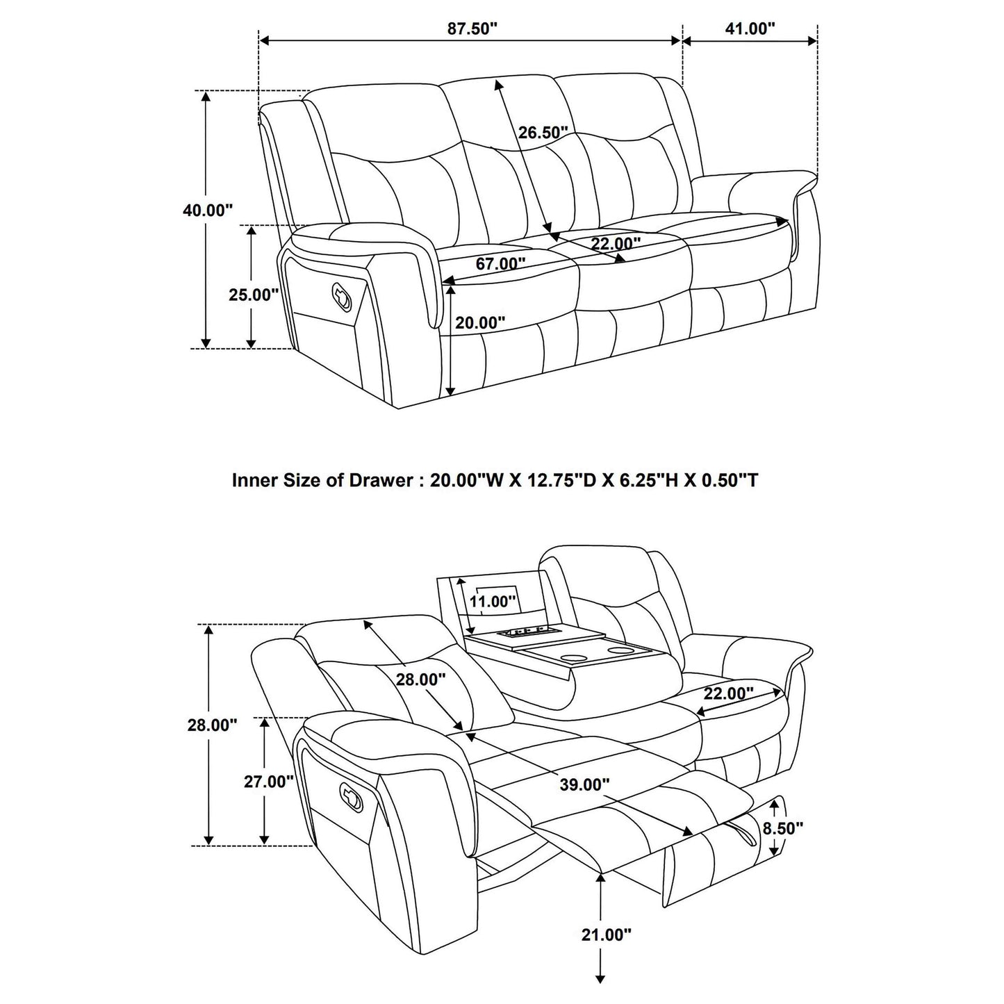 Conrad 2-piece Upholstered Padded Arm Motion Sofa Set Grey