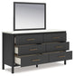 Cadmori Full Upholstered Panel Bed with Mirrored Dresser and Chest