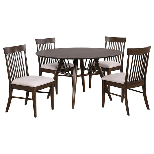 Everton 5-piece Round 53-inch Dining Table Set Dark Walnut