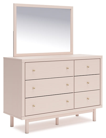 Wistenpine Twin Upholstered Panel Bed with Mirrored Dresser