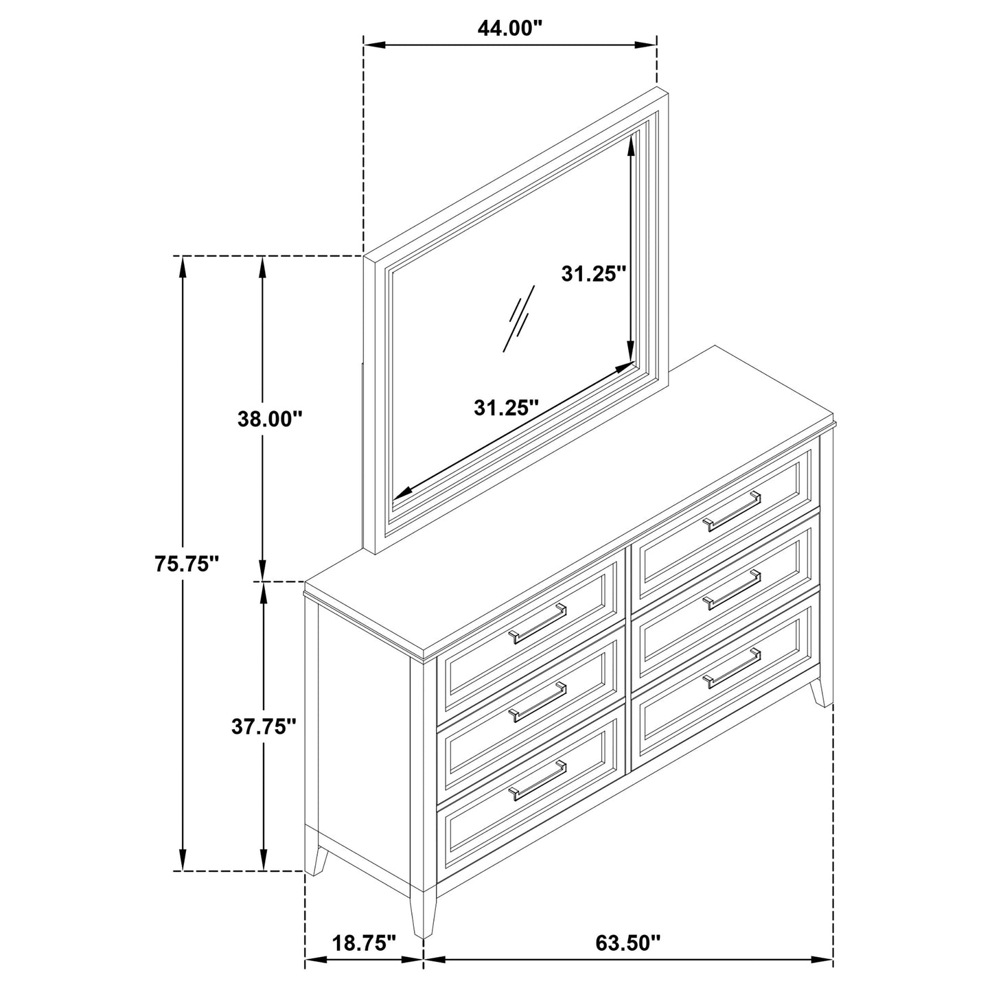 Marielle 6-drawer Dresser with Mirror Distressed White