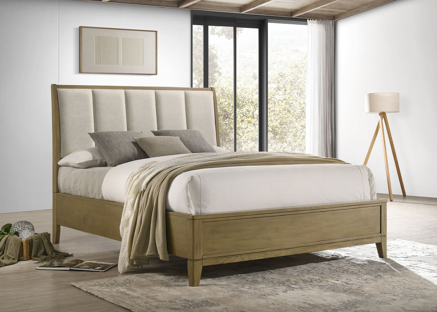 Granada Upholstered Eastern King Panel Bed Natural Pine