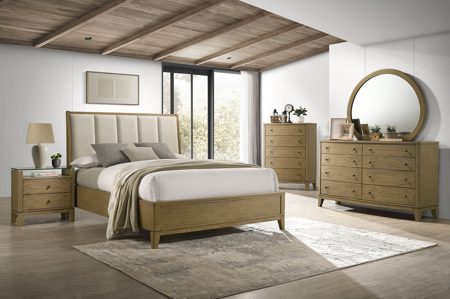 Granada Upholstered California King Panel Bed Natural Pine