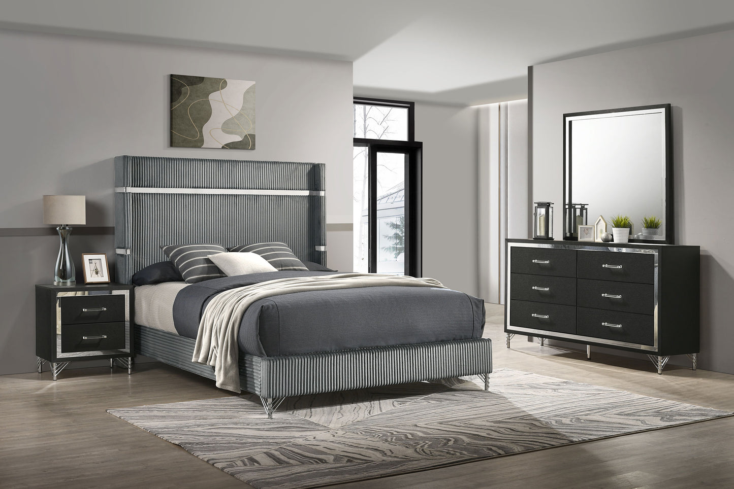 Lucia 4-piece Queen Bedroom Set Grey and Black