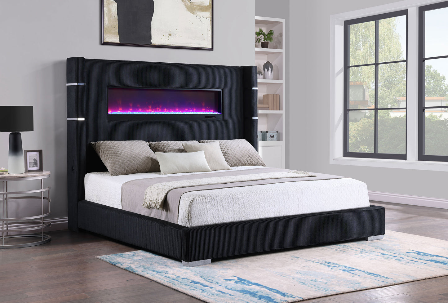 Tisdall Upholstered Cal King Flame Visualizer Bed Black