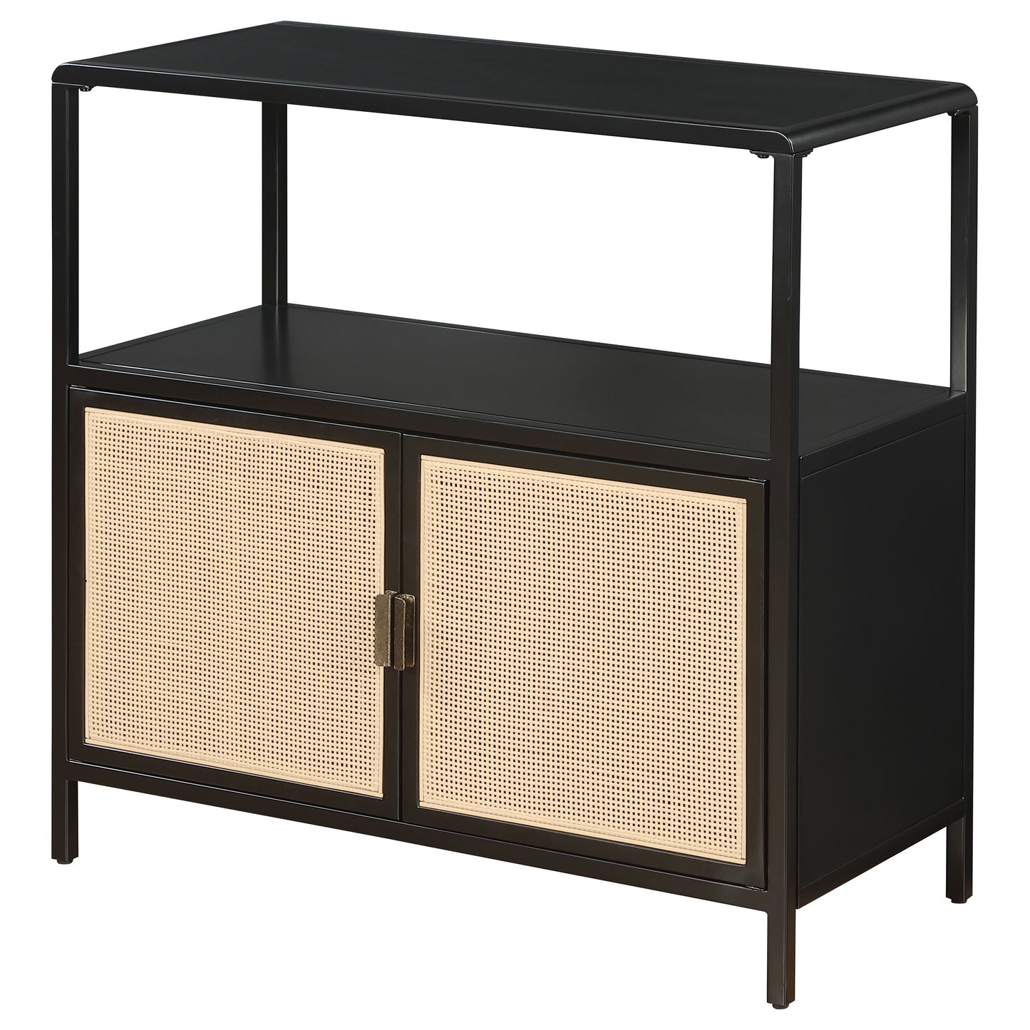 Amherst 2-door Radio Weave Cane Metal Accent Cabinet Black