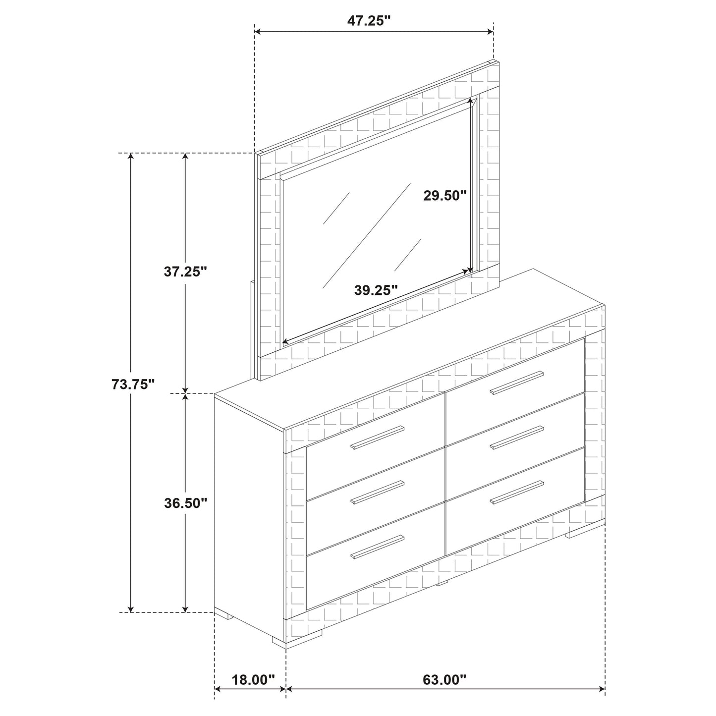 Ives 6-drawer Dresser and Mirror White High Gloss