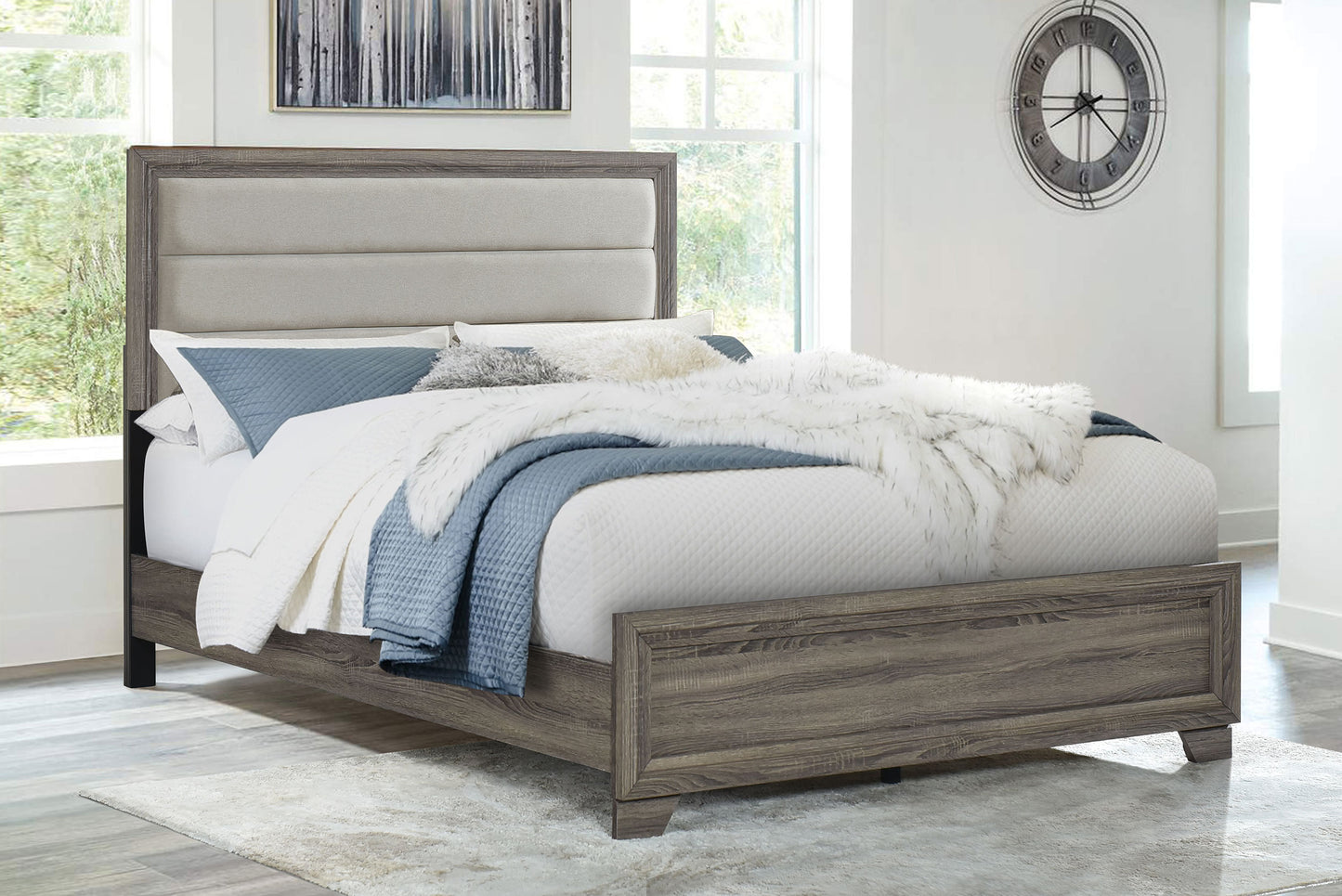 Wright 52-inch Upholstered Queen Bed Brown Oak