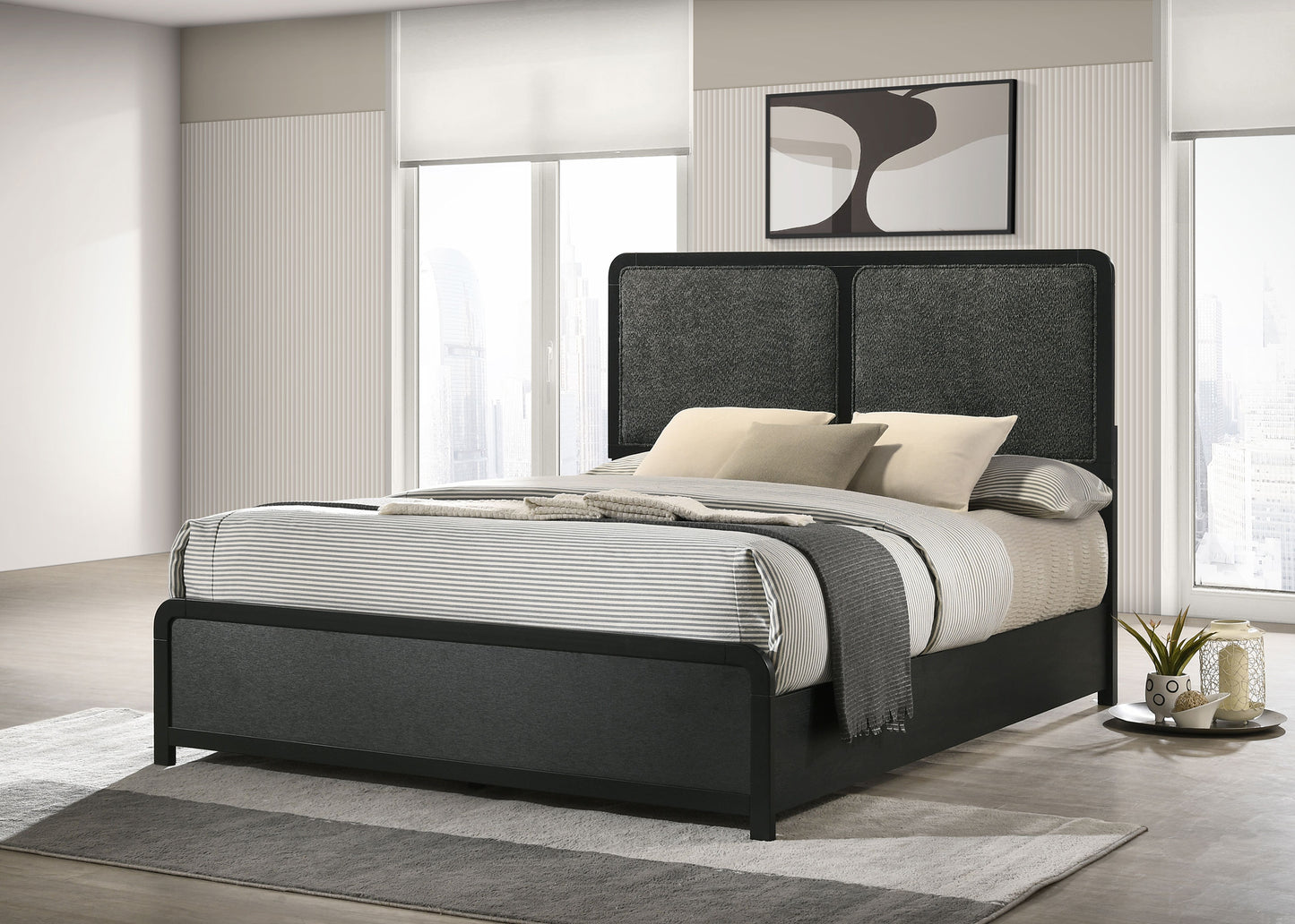 Cavelle 47-inch Upholstered Queen Bed Black