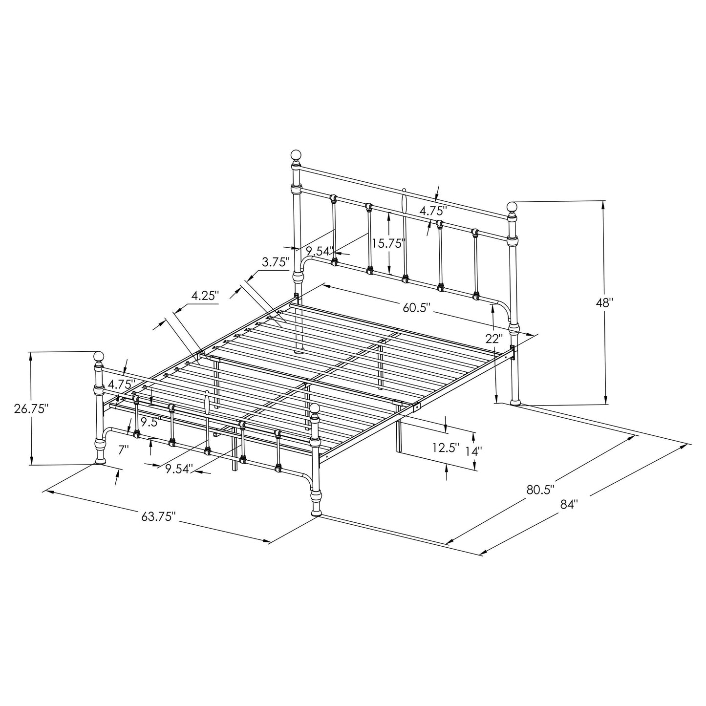 Novak 48-inch Metal Queen Open Frame Bed Matte Black