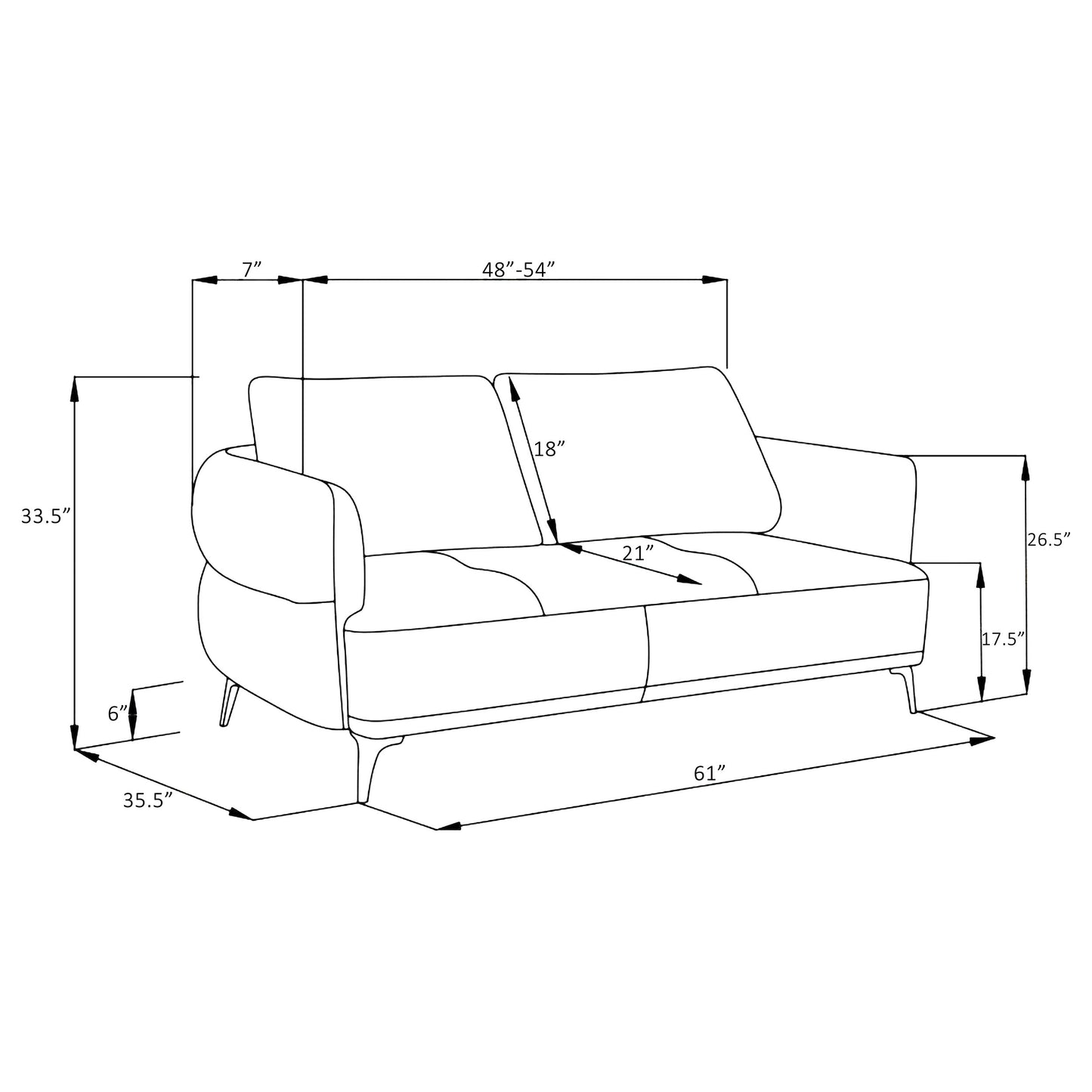 Lively Chenille Upholstered Modern Track Arm Loveseat Blue