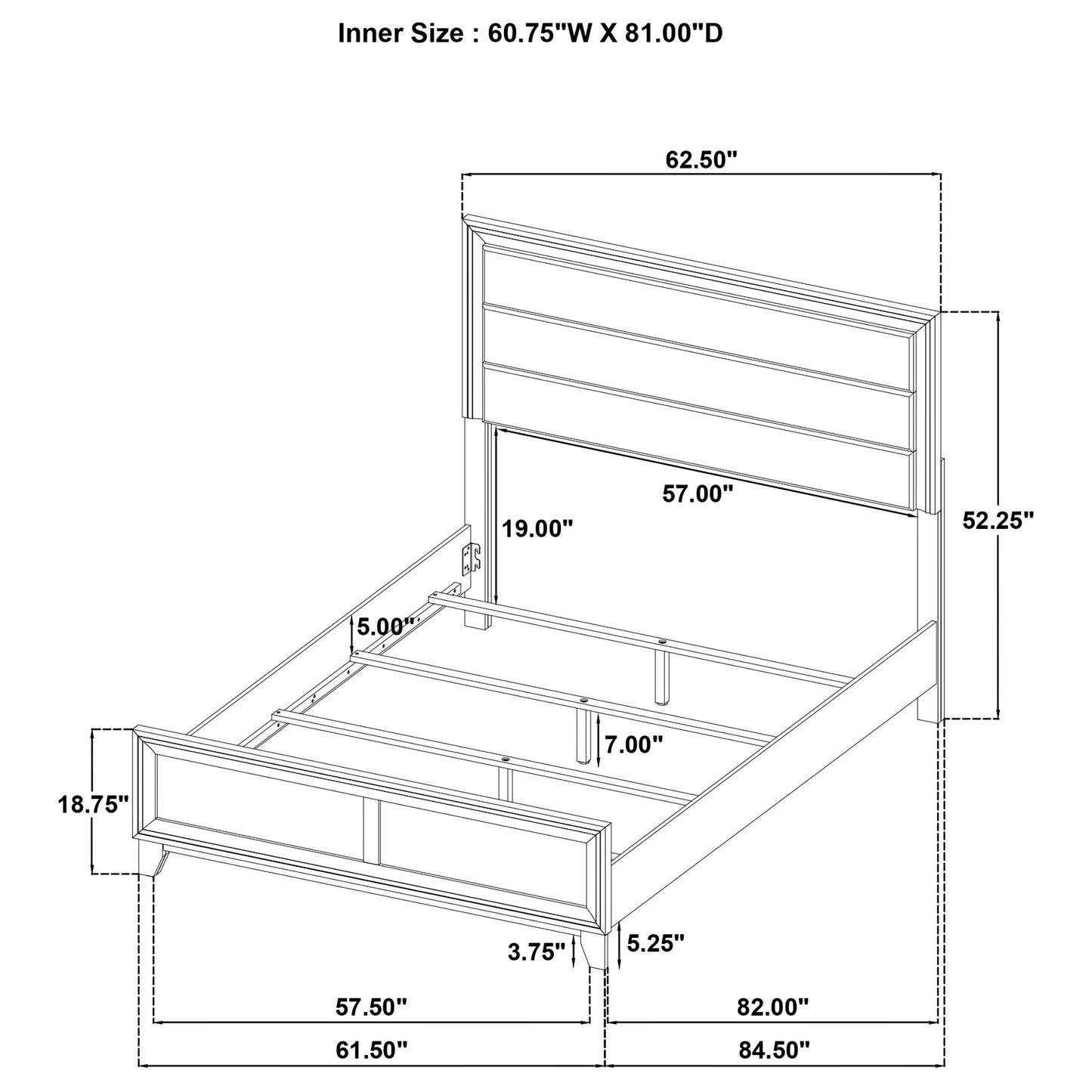 Welsley 50-inch Upholstered Queen Bed Walnut