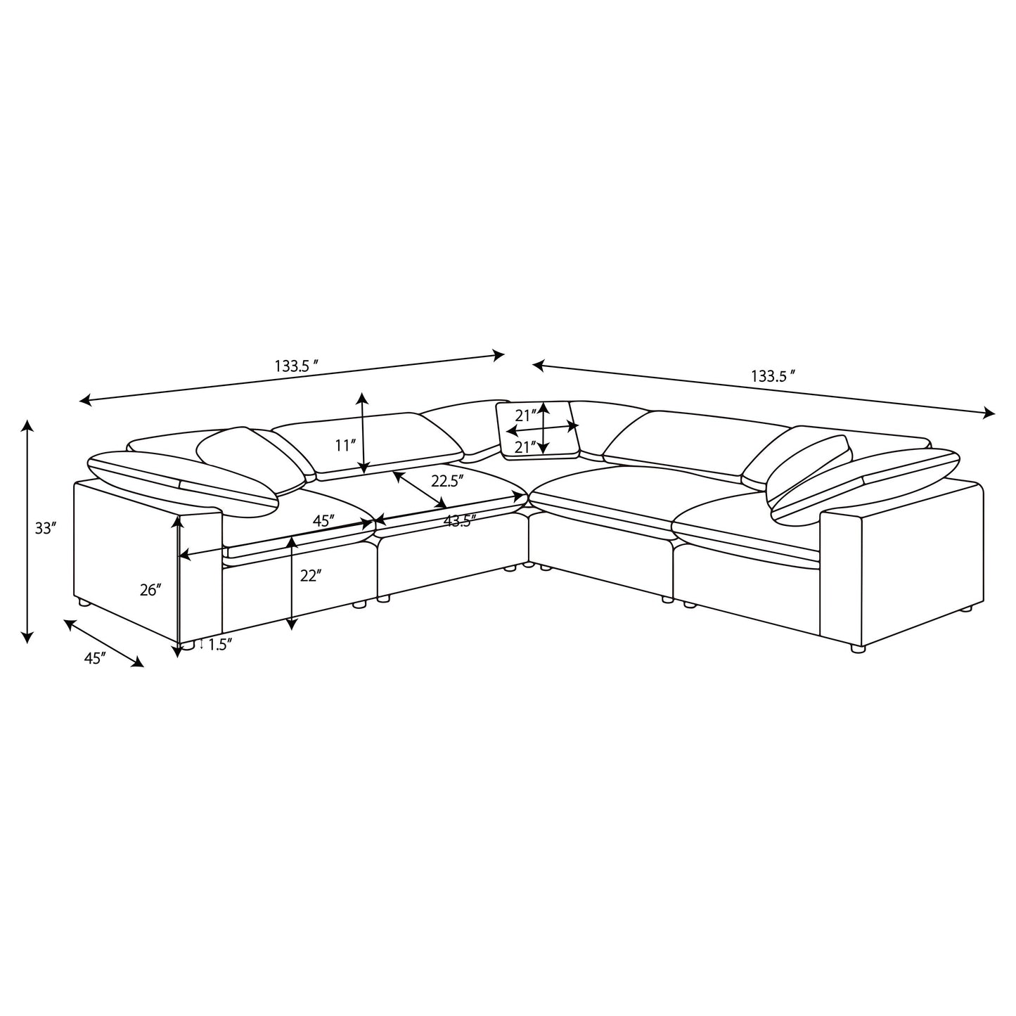 Raleigh 5-piece Boucle Upholstered Modular Sectional Grey