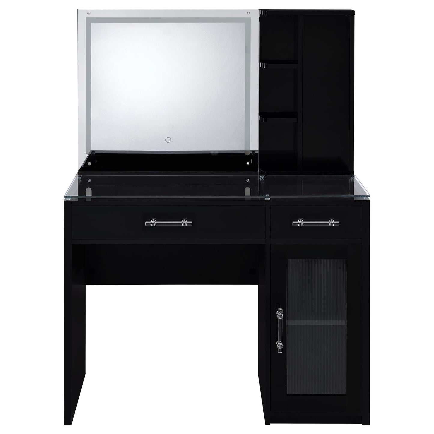 Flora 2-drawer Vanity Set with LED Mirror Black High Gloss