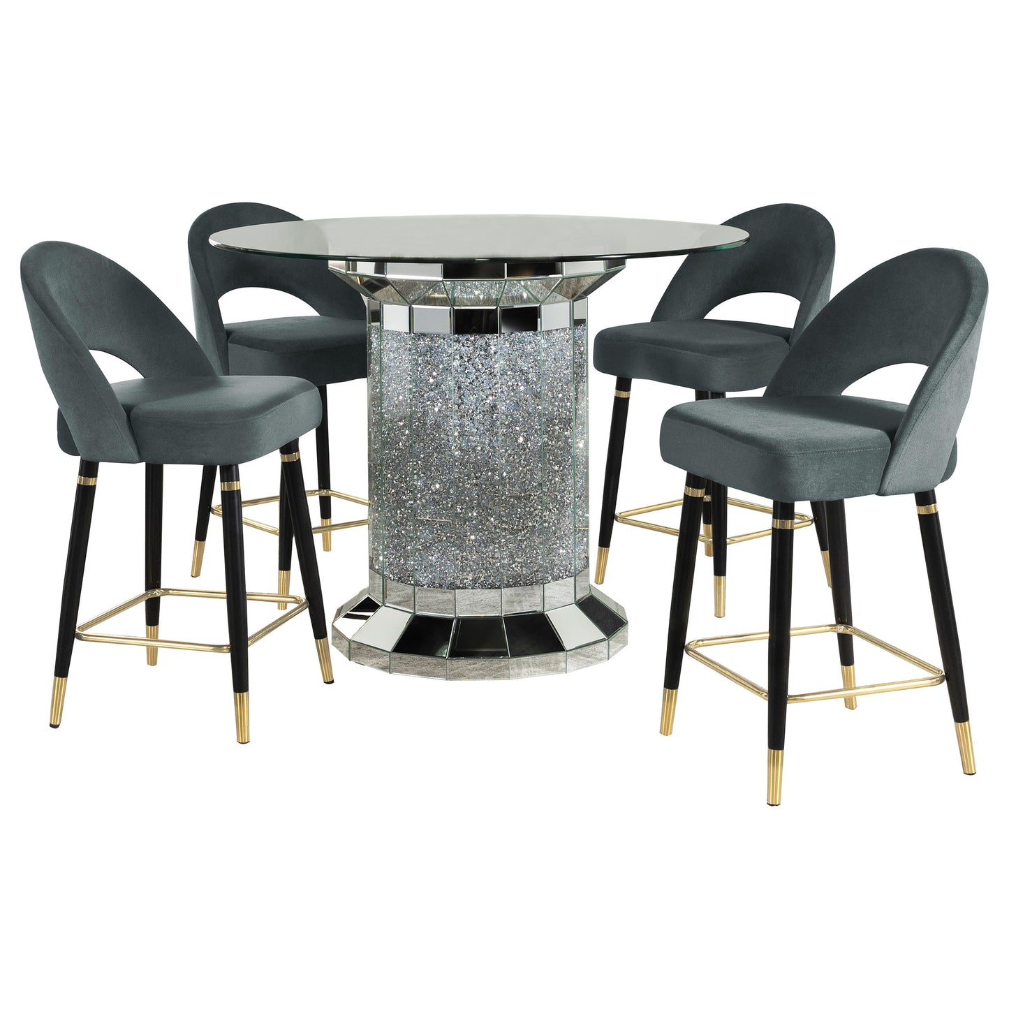 Ellie 5-piece Mirrored Counter Height Dining Table Set Grey