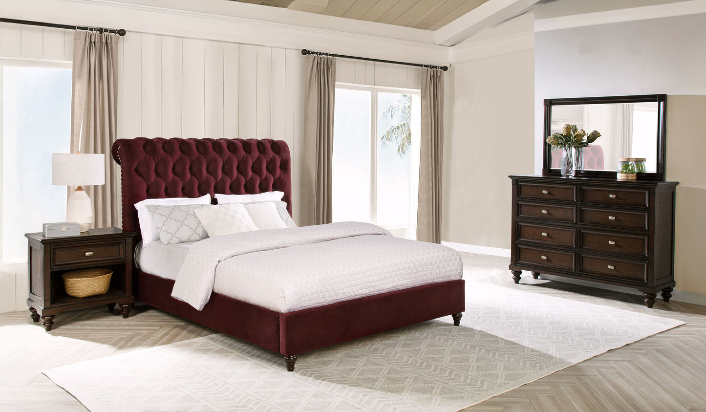 Devon 4-piece California King Bedroom Set Red and Dark Oak