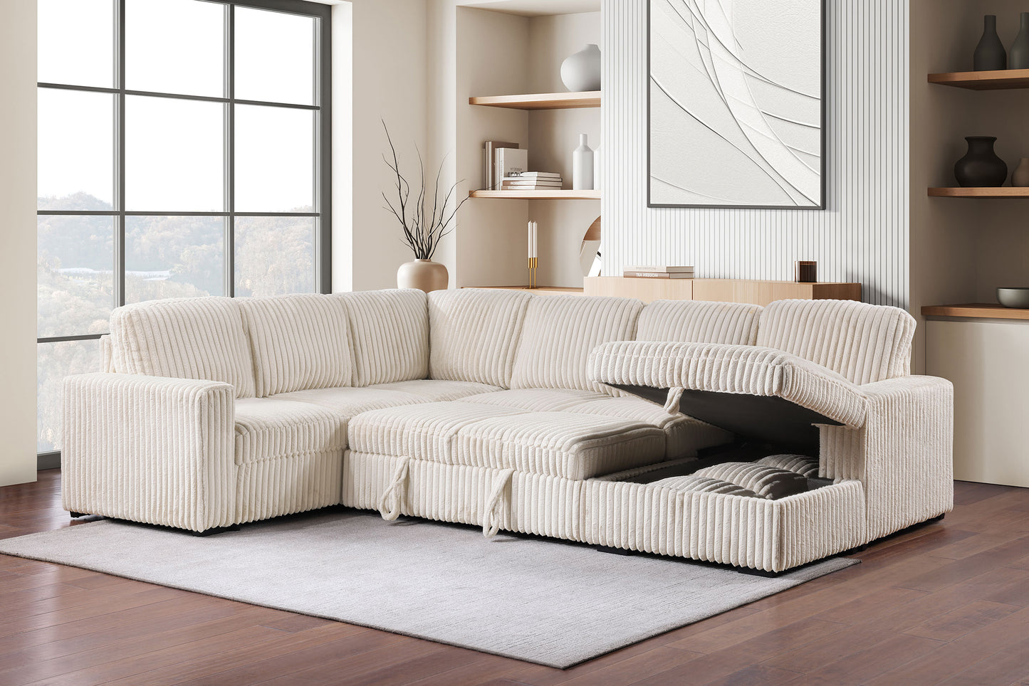 Devonshire Sleeper Sectional Sofa Storage Chaise Camel