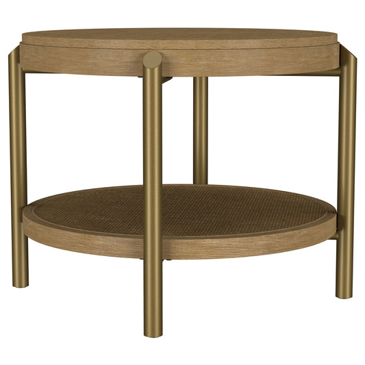 Arini Round End Side Table With Storage Shelf Sand Wash