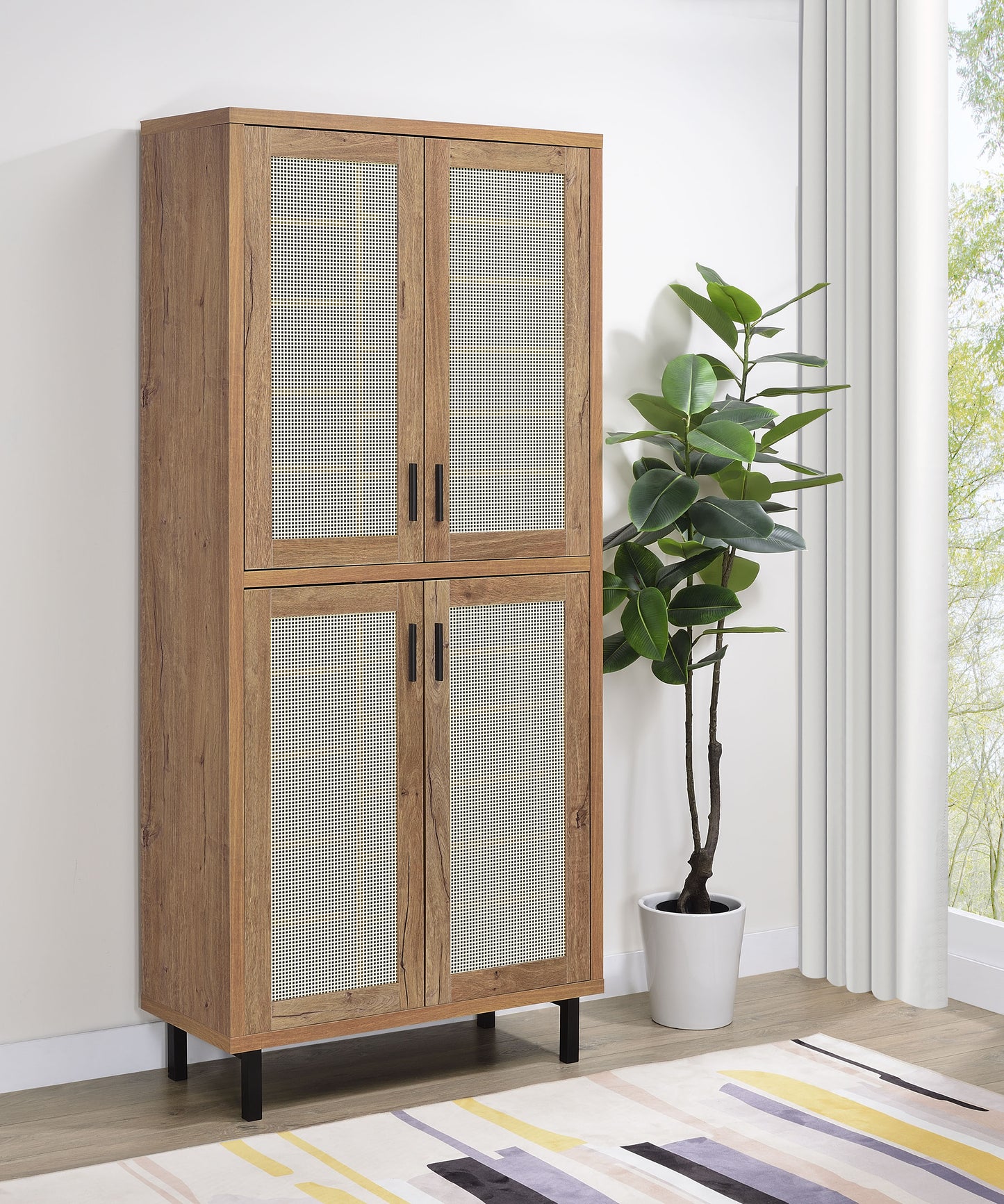 Teller 80-inch 4-door Tall Shoe Storage Cabinet Natural Oak