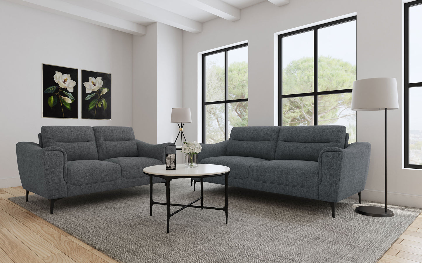 Nolan 2-piece Upholstered Sofa Set Charcoal