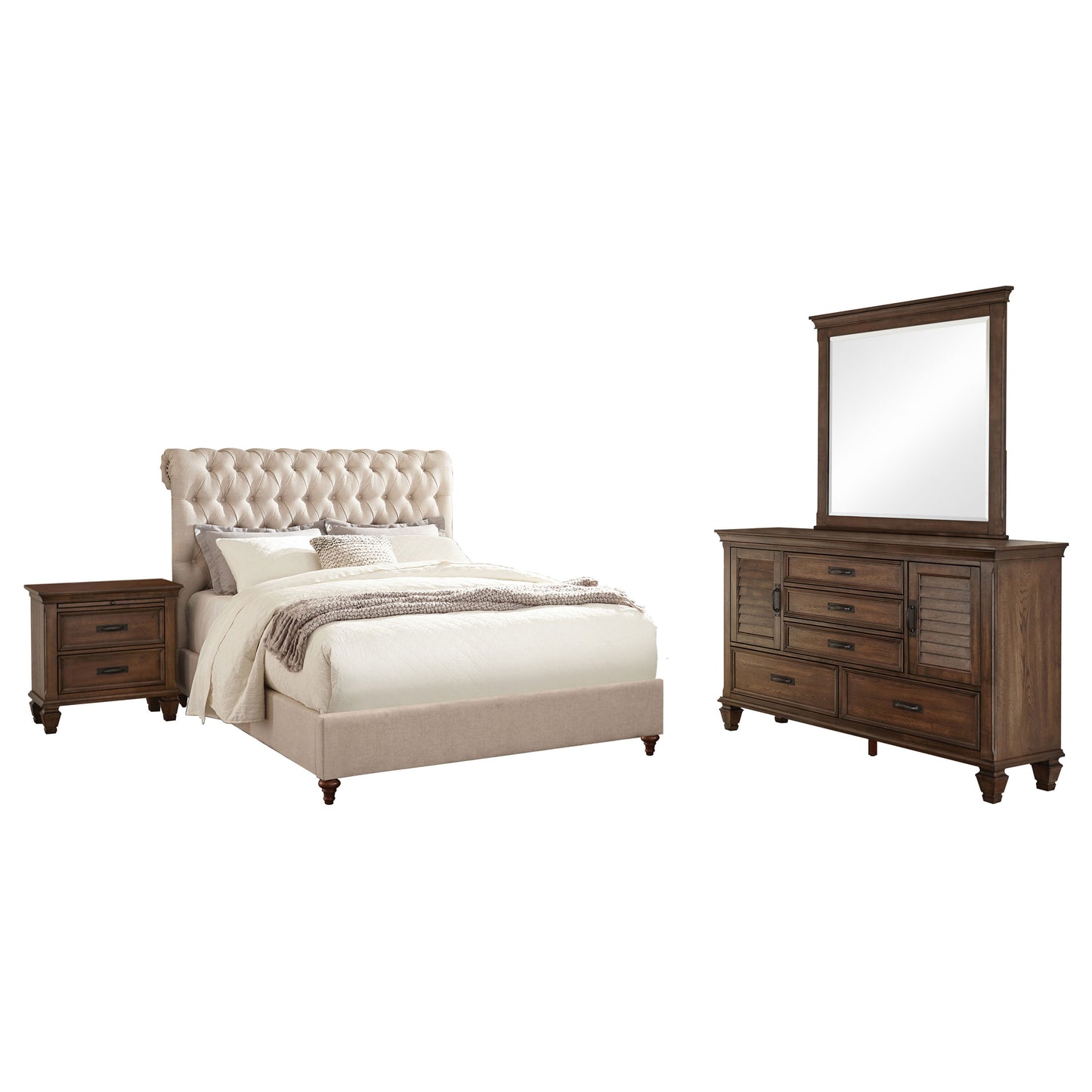 Devon 4-piece Queen Bedroom Set Beige and Burnished Oak