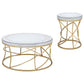 Elise 2-piece Round Mirror Top Coffee and End Table Set Gold