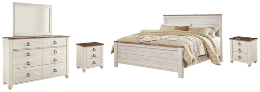 Willowton King Panel Bed with Mirrored Dresser and 2 Nightstands