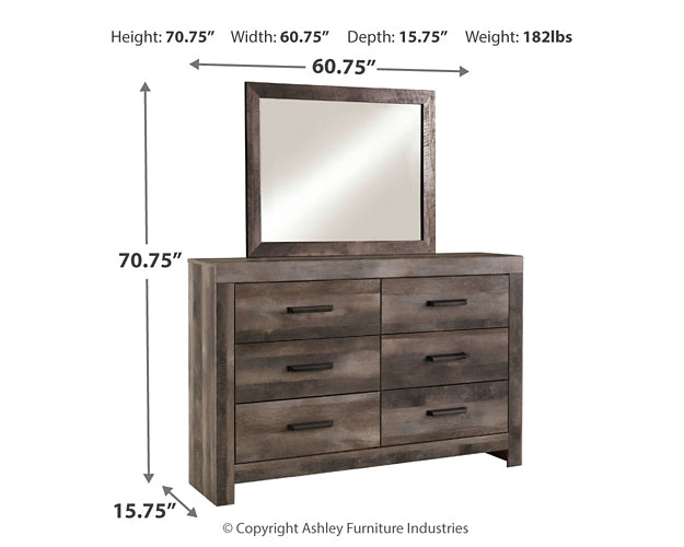 Wynnlow Queen Crossbuck Panel Bed with Mirrored Dresser