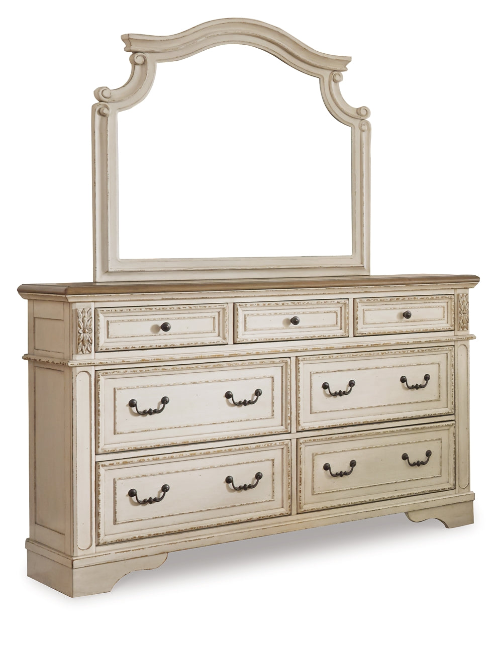 Realyn King Upholstered Bed with Mirrored Dresser and Chest