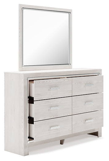 Altyra King Upholstered Storage Bed with Mirrored Dresser and Nightstand