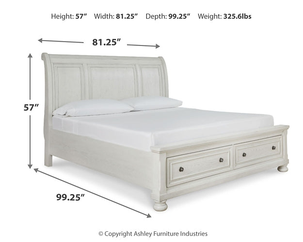 Robbinsdale California King Sleigh Bed with Storage with Mirrored Dresser