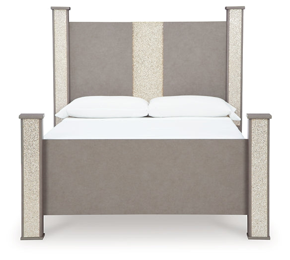 Surancha Queen Poster Bed with Mirrored Dresser and Nightstand