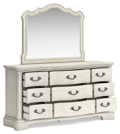 Arlendyne King Upholstered Bed with Mirrored Dresser and Nightstand