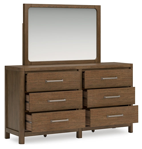 Cabalynn California King Panel Bed with Storage with Mirrored Dresser and Nightstand