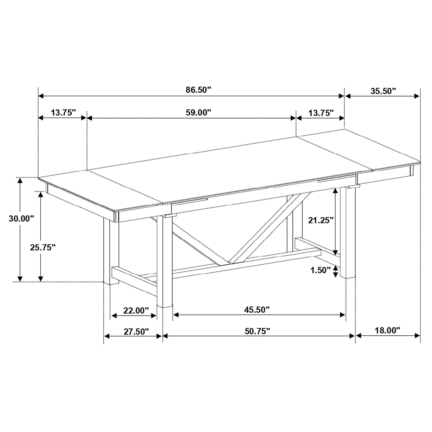 Malia Rectangular 87-inch Extension Leaf Dining Table Oak