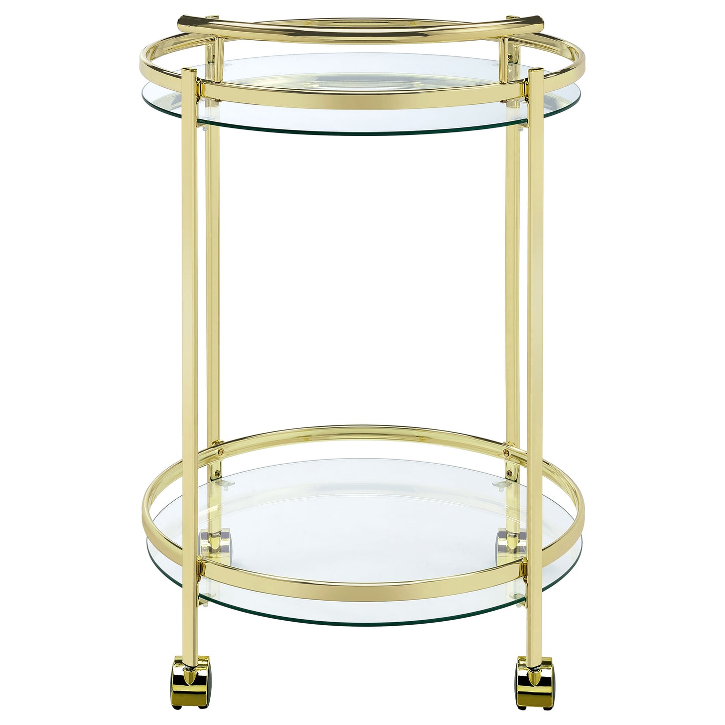 Chrissy 2-tier Round Glass Shelf Metal Bar Cart Brass