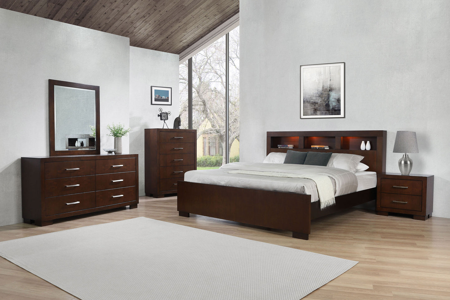 Jessica California King LED Storage Bookcase Bed Cappuccino