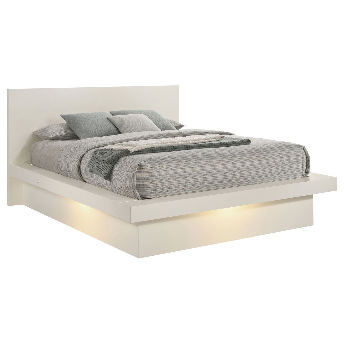 Jessica Wood Queen LED Panel Bed Cream White