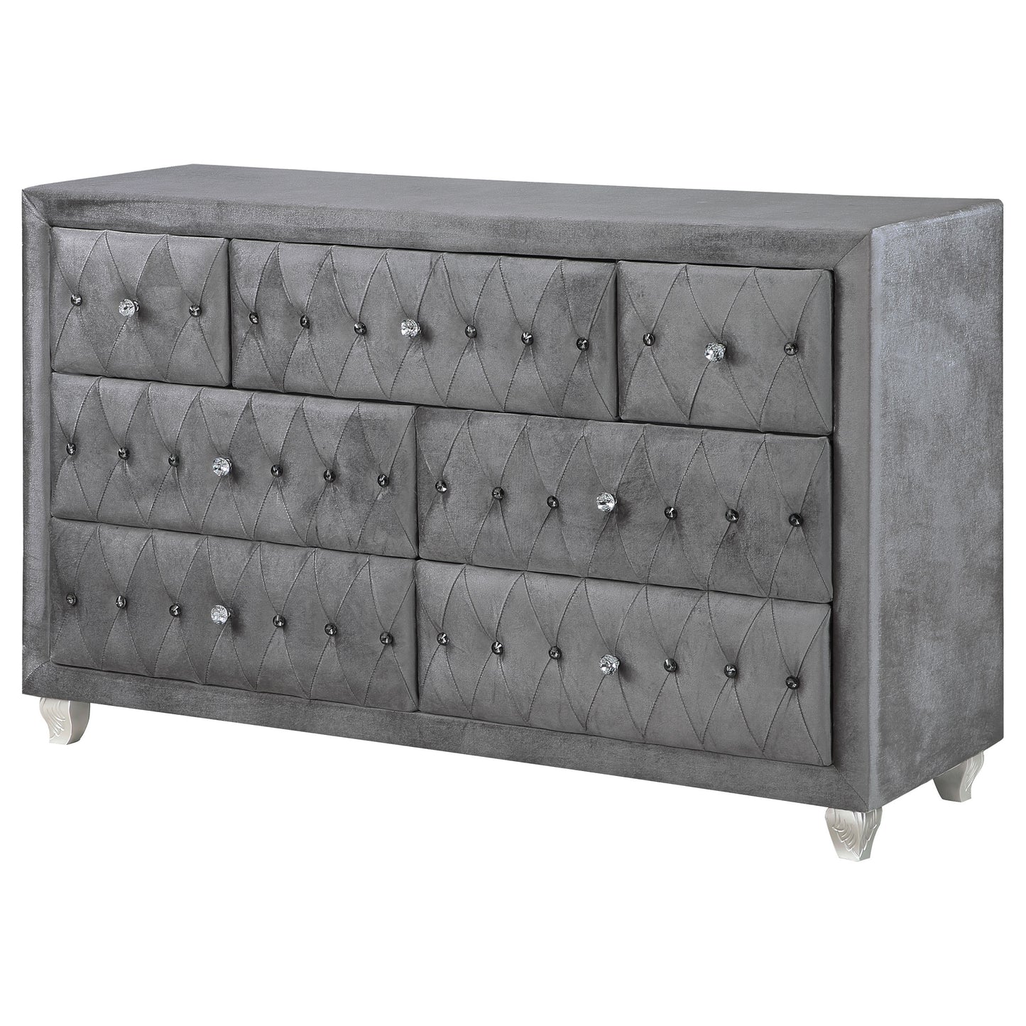 Deanna 7-drawer Upholstered Dresser Grey