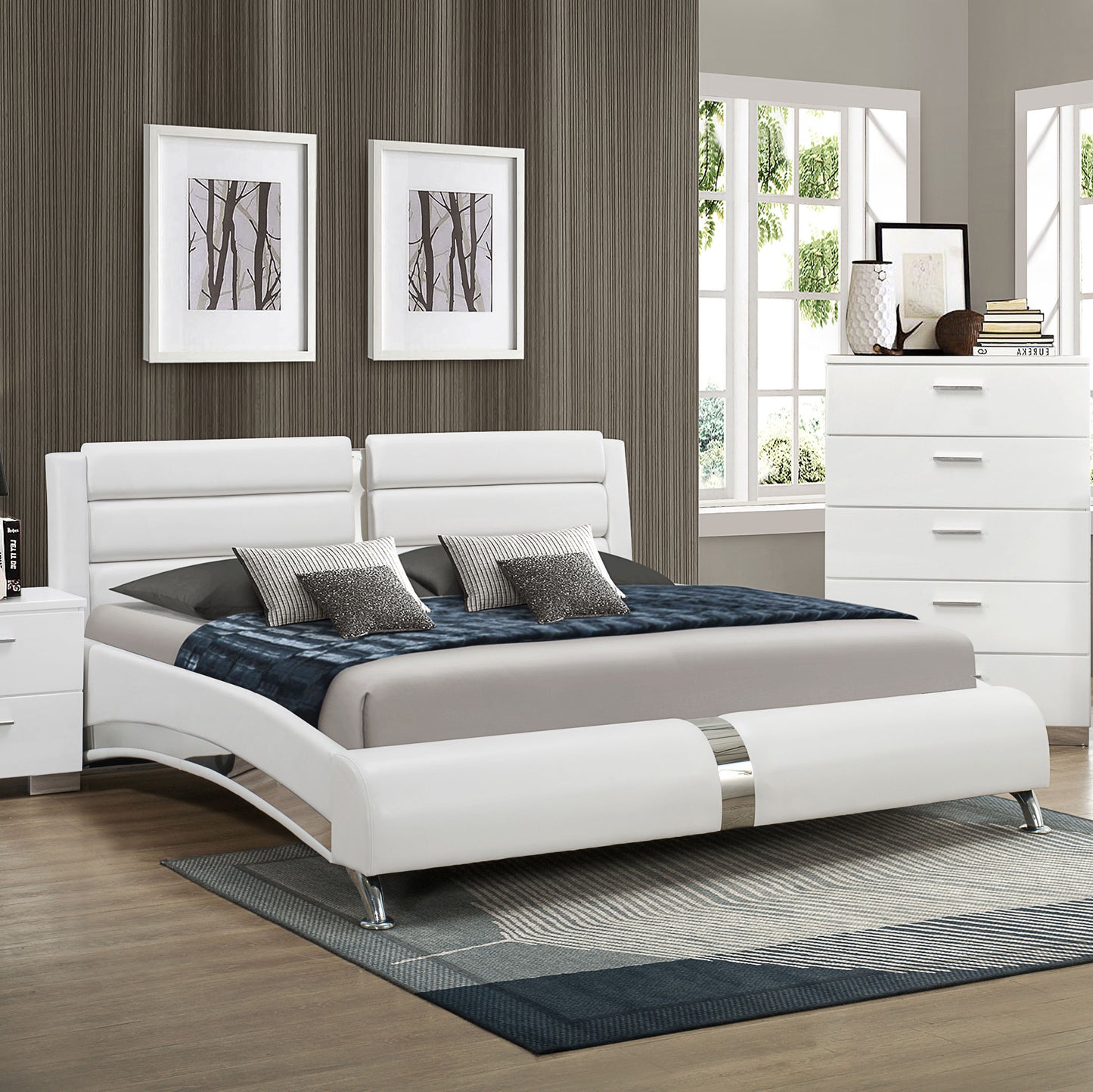 Jeremaine Upholstered Eastern King Sleigh Bed White