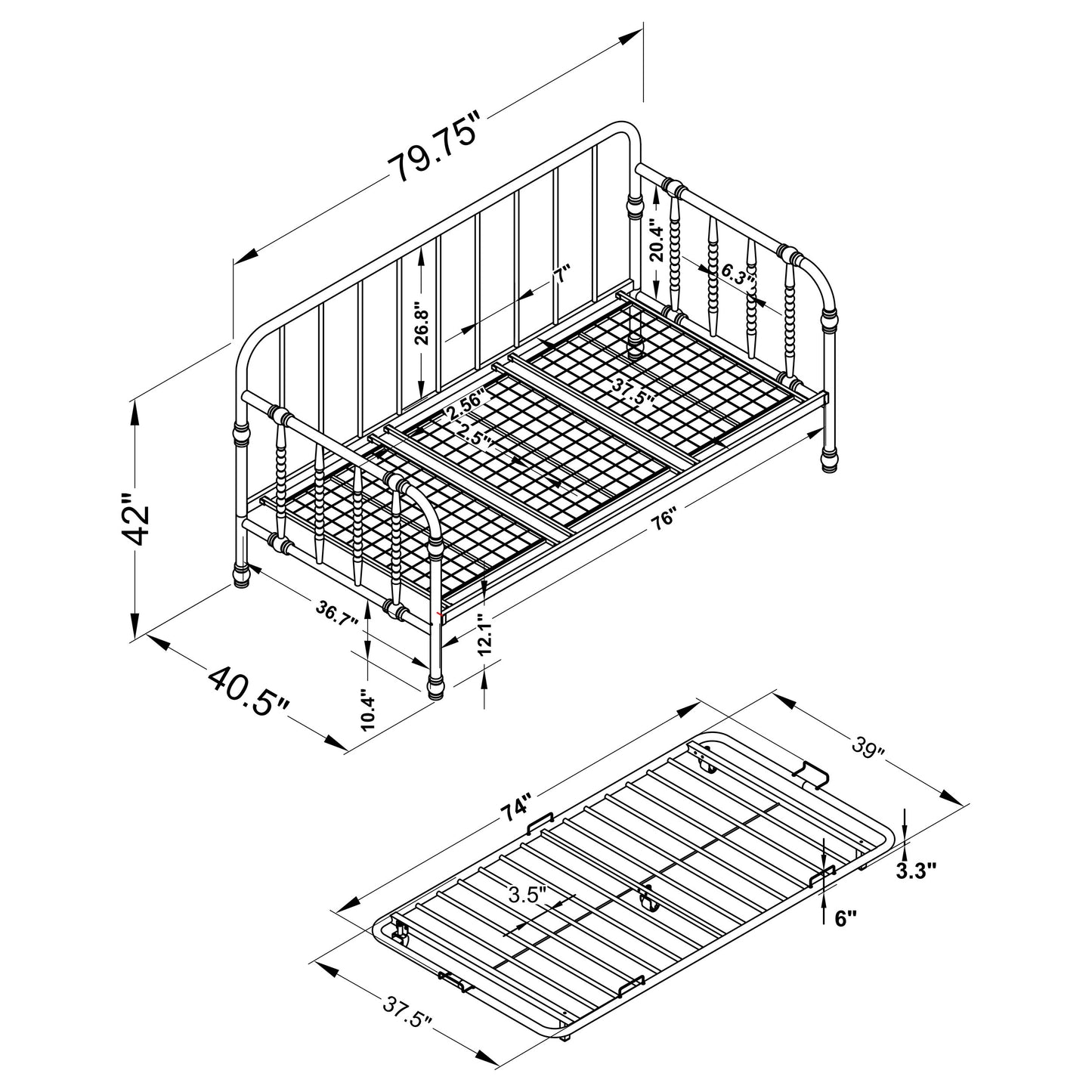 Marina Metal Twin Daybed with Trundle White